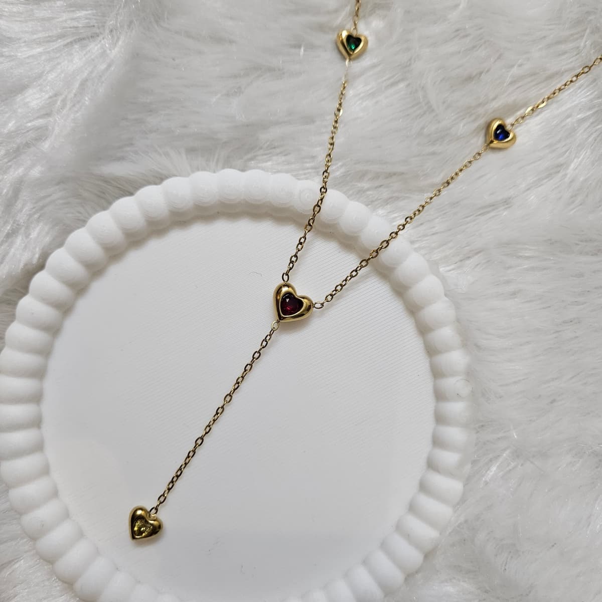 Drops Heart Necklace with Multicolor stones