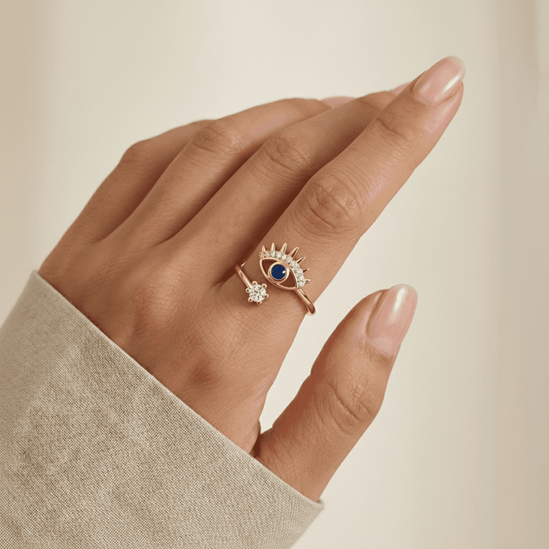 Evil eye Anti-Tarnish Adjustable Ring