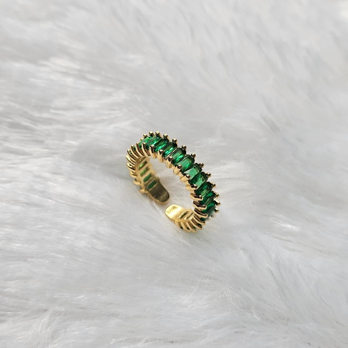 Emerald Anti-Tarnish Adjustable Ring