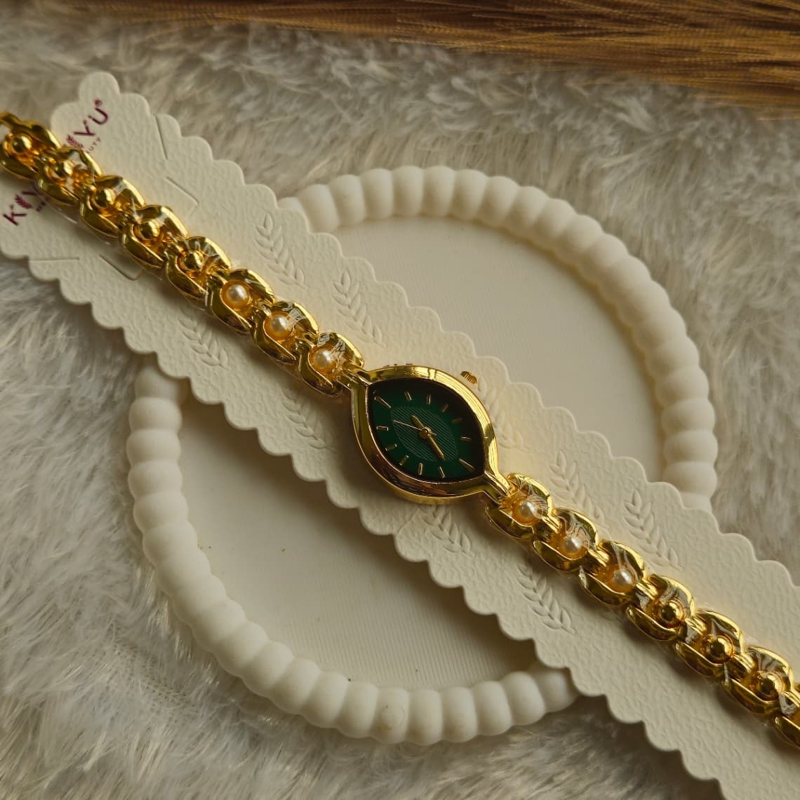 Pearl Chain Strap Watch Green