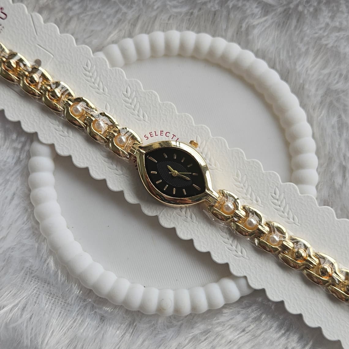 Pearl Chain Strap Watch Black