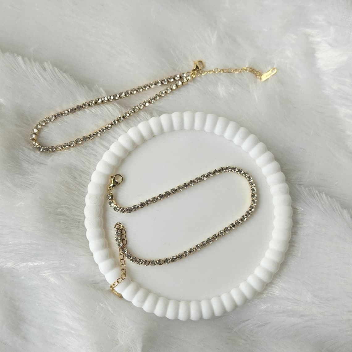 White Stone Anklet Pair