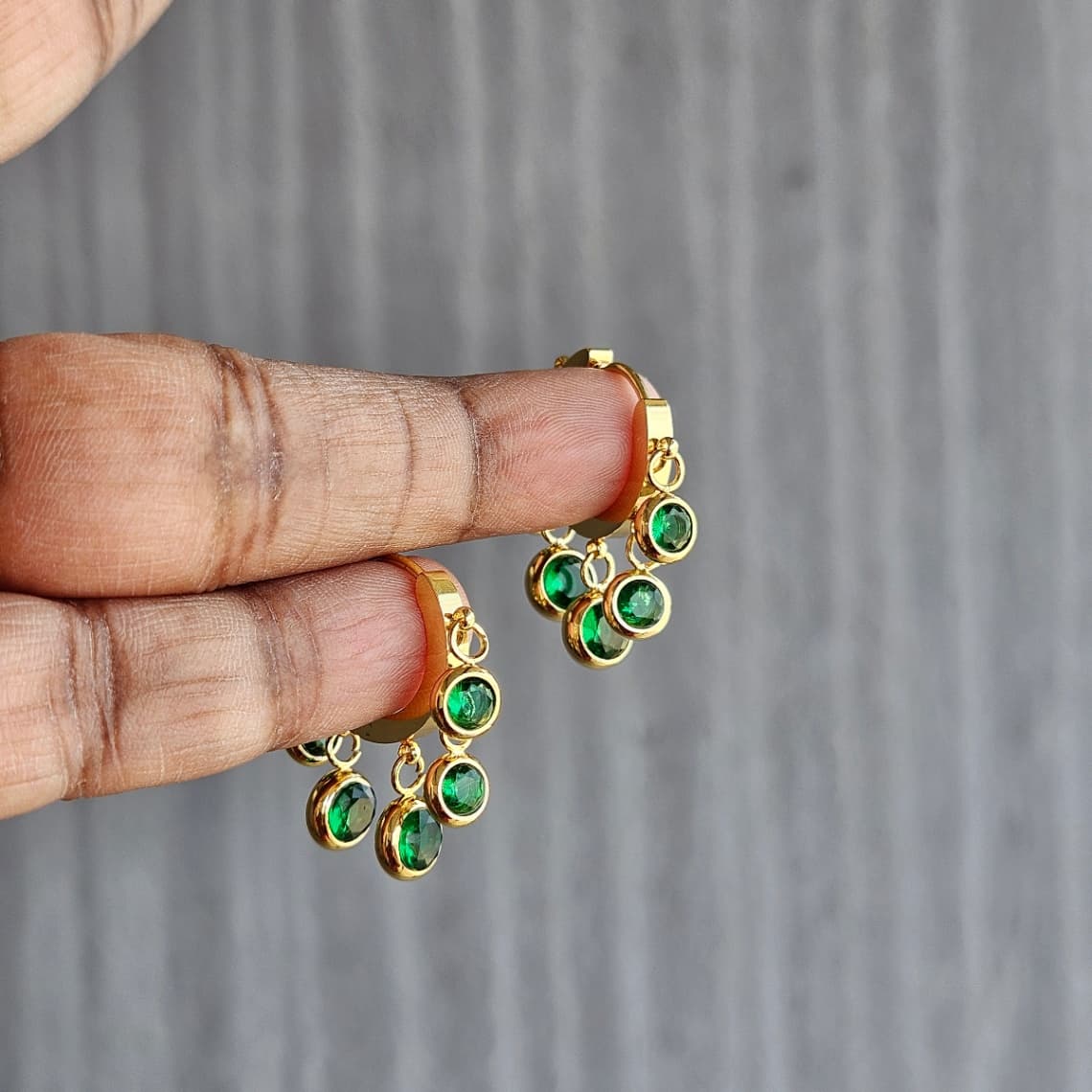 Chunky Green Stone Charm Hoops