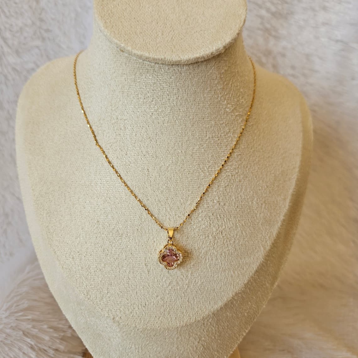 Pink White Stone Clover Pendant  — image 2