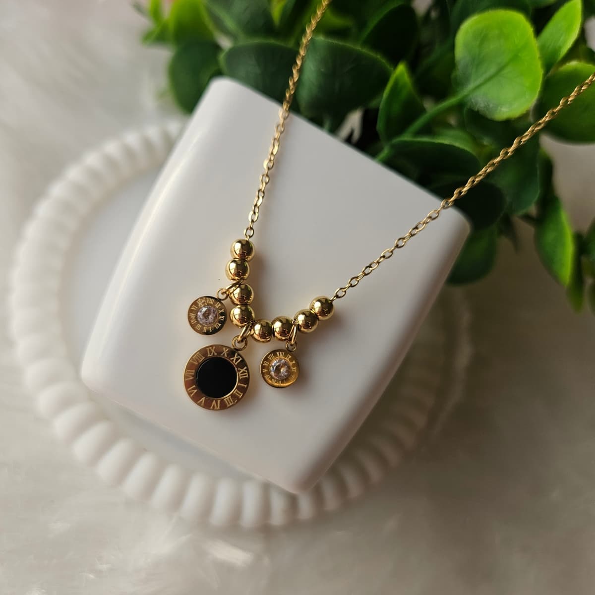 Black Roman Pendant with Golden Beads — image 2