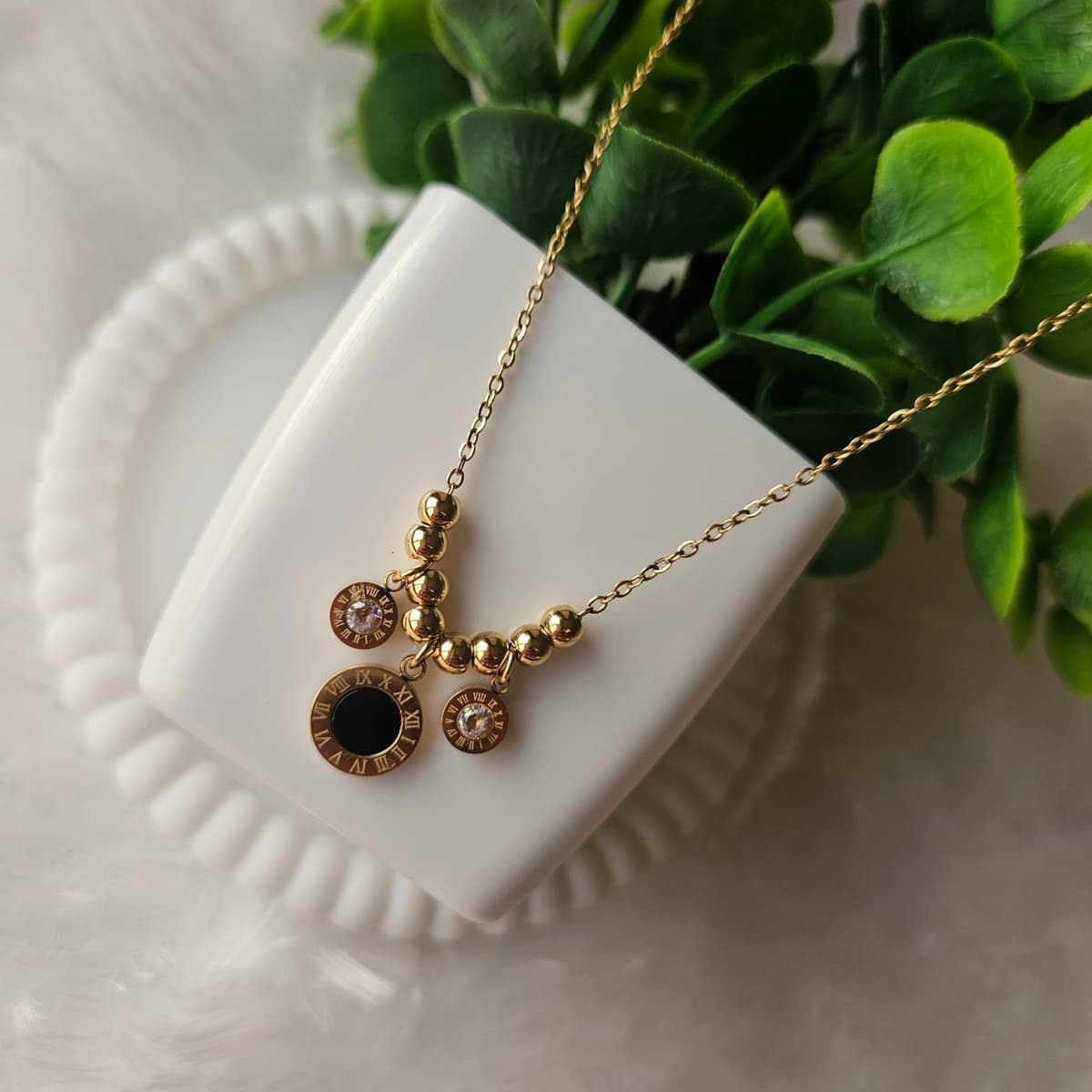 Black Roman Pendant with Golden Beads — image 3