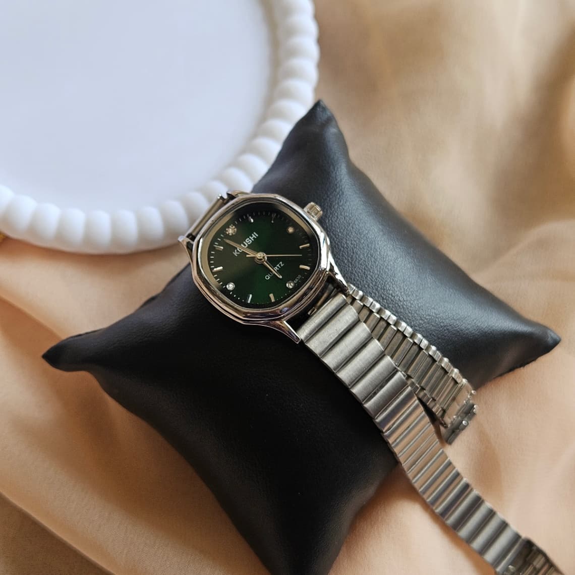 Anti-Tarnish Silver Green Dial Watch — image 2