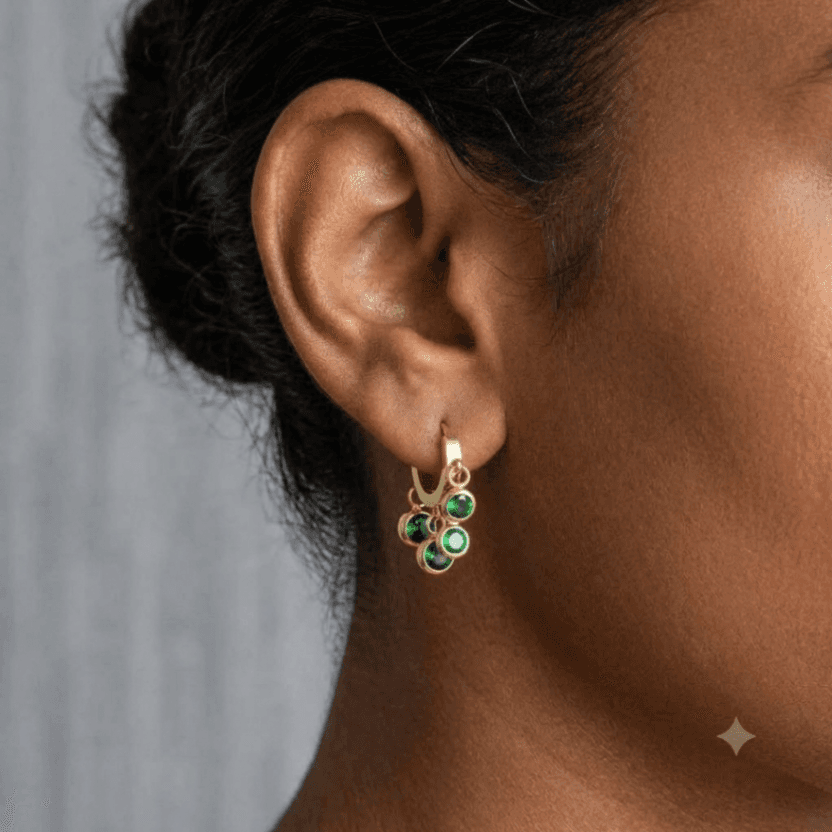 Chunky Green Stone Charm Hoops — image 3