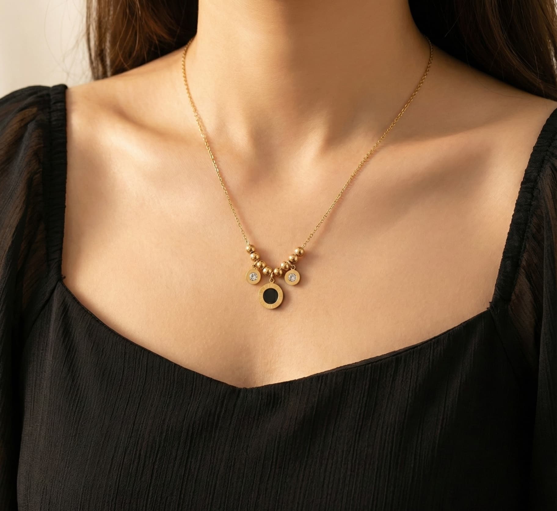 Black Roman Pendant with Golden Beads — image 1