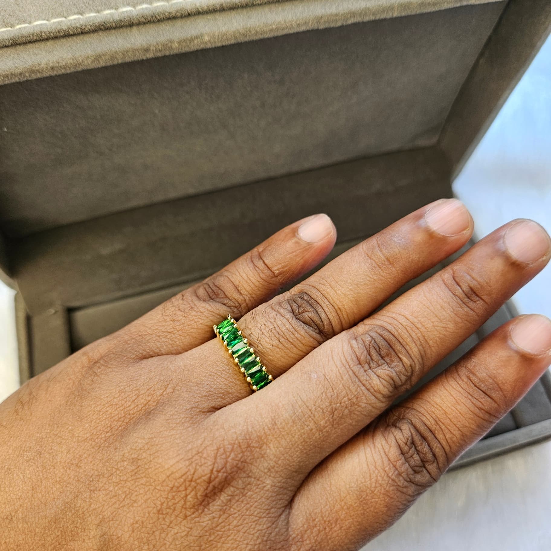 Emerald Anti-Tarnish Adjustable Ring — image 3