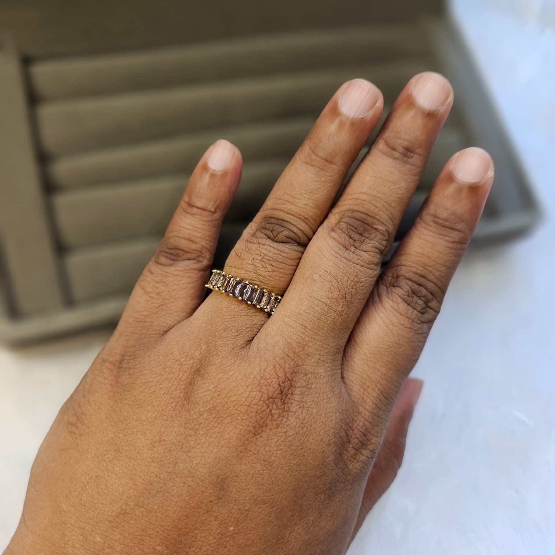 Lavendar stoned Anti-Tarnish Adjustable Ring — image 2